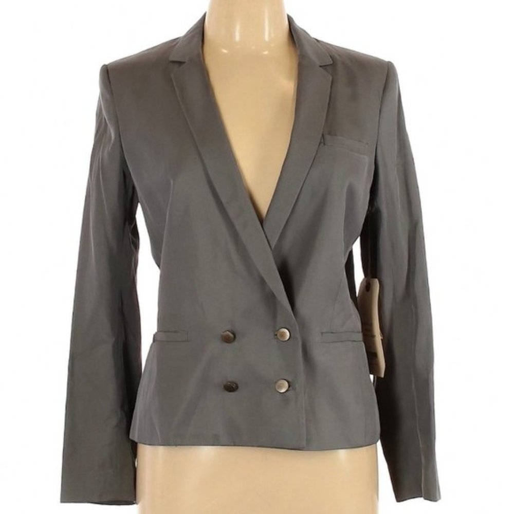 New rag & bone cotton silk gunmetal double breasted boxy cropped blazer jacket